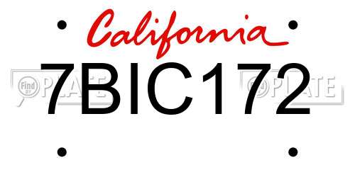 7BIC172 California License Plate