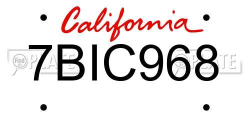7BIC968 California License Plate