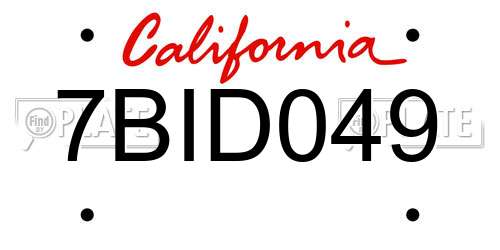 7BID049 California License Plate