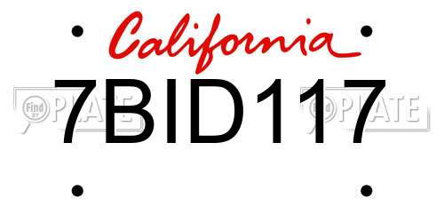 7BID117 California License Plate