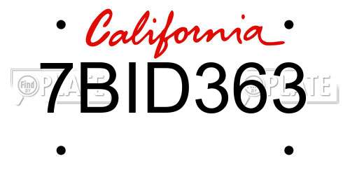 7BID363 California License Plate