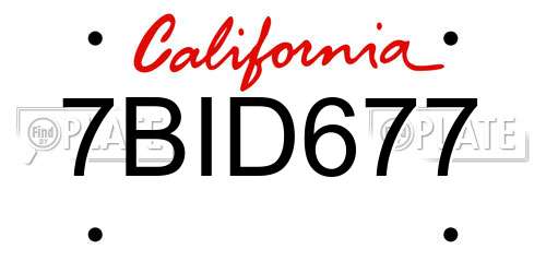 7BID677 California License Plate