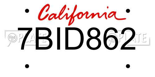 7BID862 California License Plate
