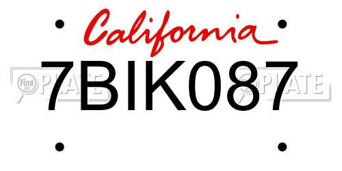 7BIK087 California License Plate