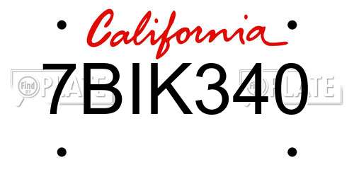 7BIK340 California License Plate