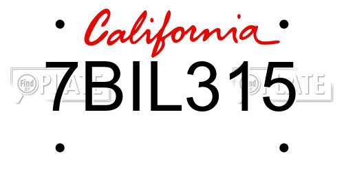 7BIL315 California License Plate