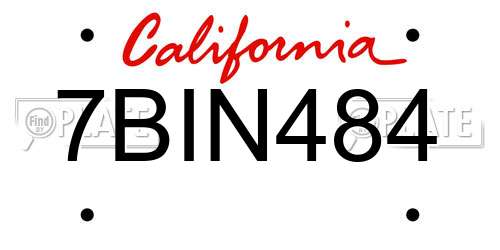 7BIN484 California License Plate