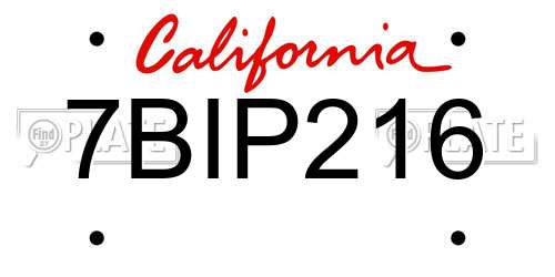 7BIP216 California License Plate