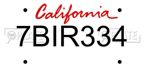 7BIR334 California License Plate