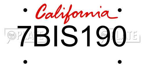 7BIS190 California License Plate