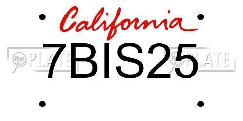7BIS25 California License Plate