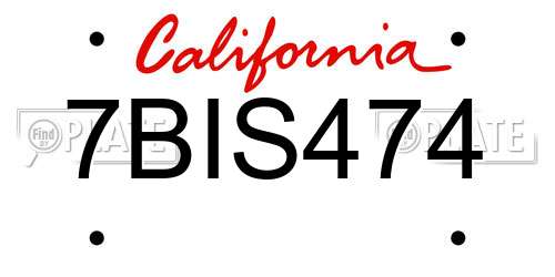 7BIS474 California License Plate