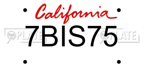 7BIS75 California License Plate