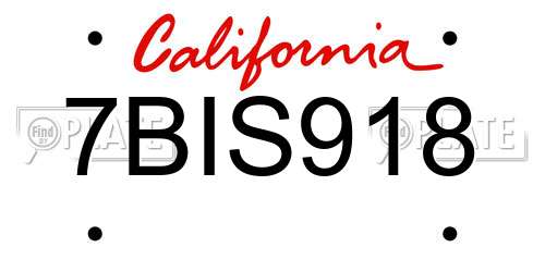 7BIS918 California License Plate