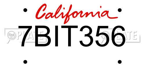 7BIT356 California License Plate