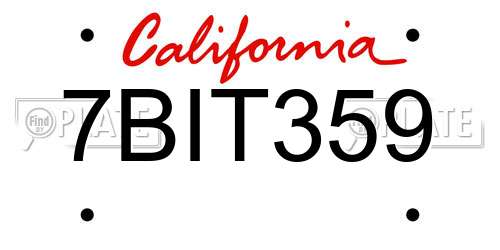 7BIT359 California License Plate