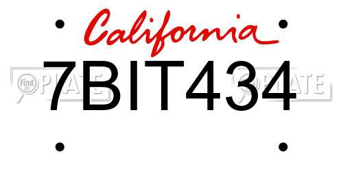 7BIT434 California License Plate