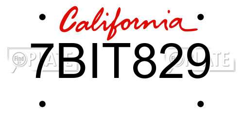 7BIT829 California License Plate