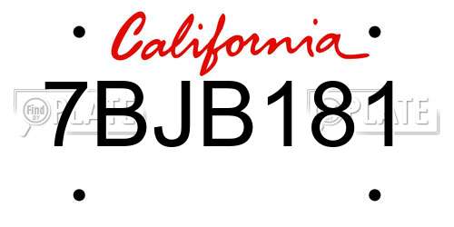 7BJB181 California License Plate