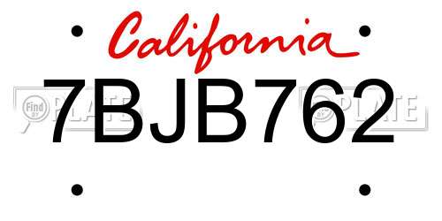 7BJB762 California License Plate