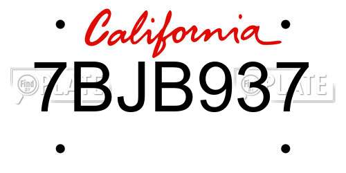 7BJB937 California License Plate