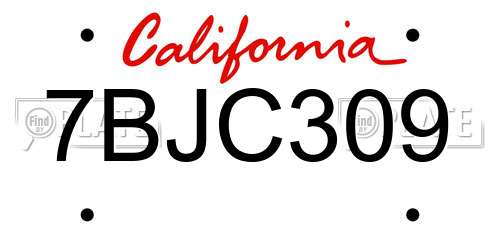 7BJC309 California License Plate