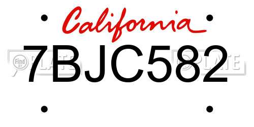 7BJC582 California License Plate