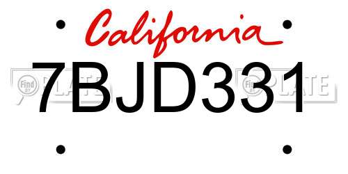 7BJD331 California License Plate