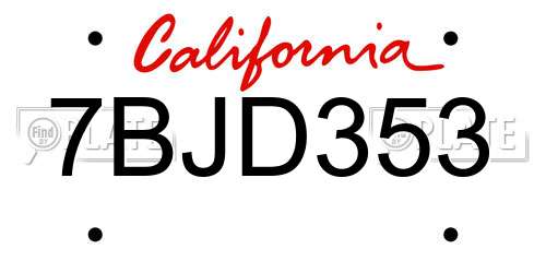 7BJD353 California License Plate