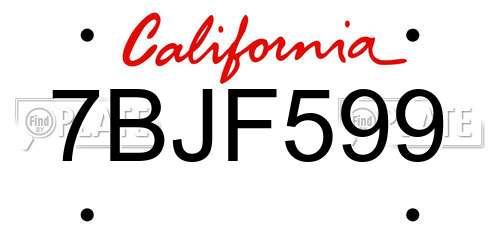 7BJF599 California License Plate