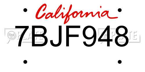 7BJF948 California License Plate