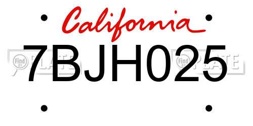 7BJH025 California License Plate