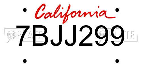 7BJJ299 California License Plate