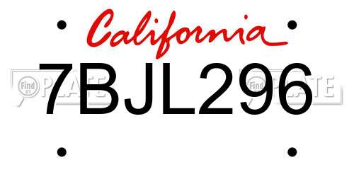 7BJL296 California License Plate