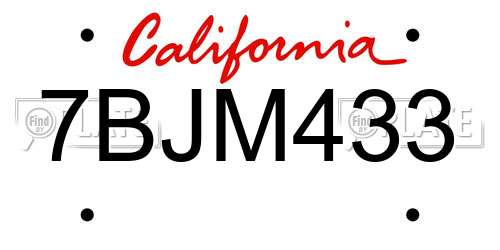 7BJM433 California License Plate