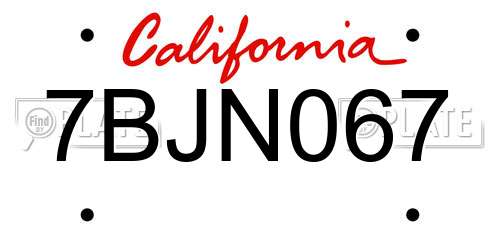 7BJN067 California License Plate