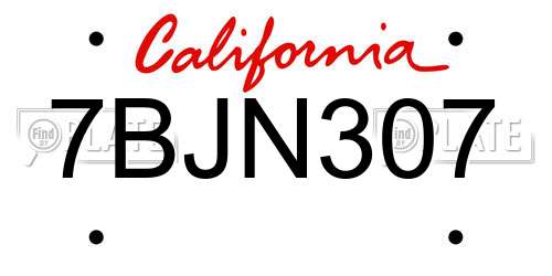 7BJN307 California License Plate