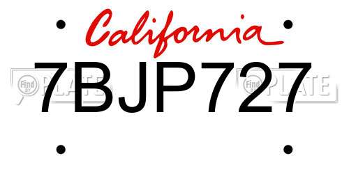 7BJP727 California License Plate