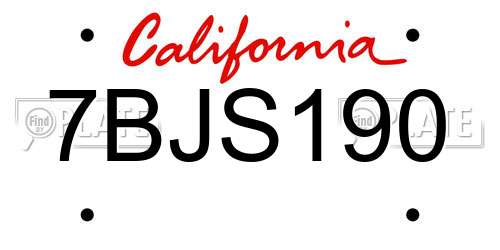 7BJS190 California License Plate