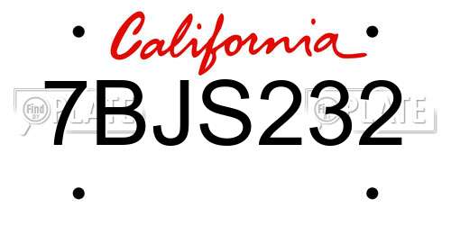 7BJS232 California License Plate