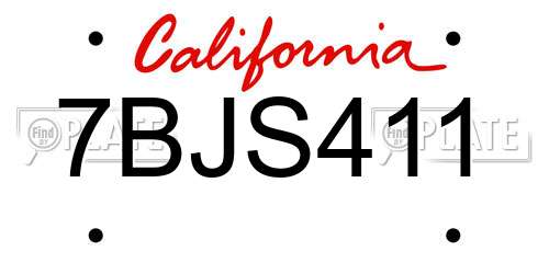 7BJS411 California License Plate