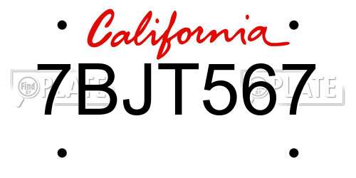 7BJT567 California License Plate