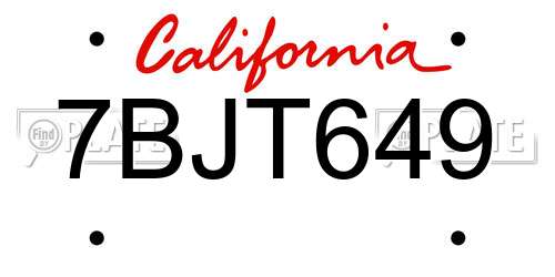 7BJT649 California License Plate