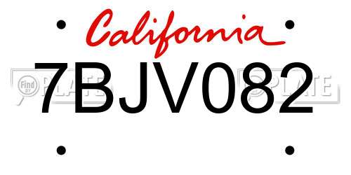 7BJV082 California License Plate