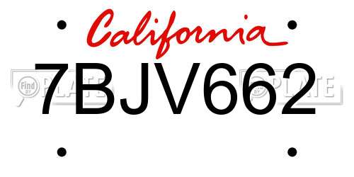 7BJV662 California License Plate