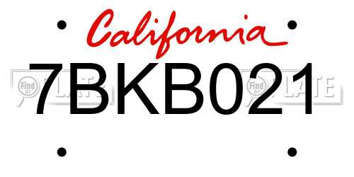 7BKB021 California License Plate