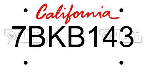 7BKB143 California License Plate