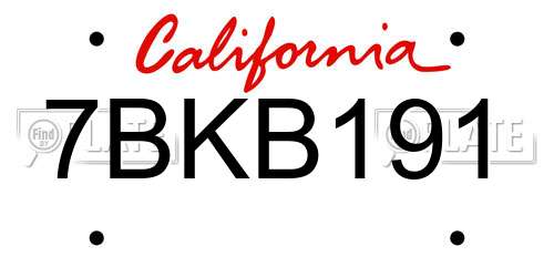 7BKB191 California License Plate