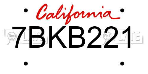 7BKB221 California License Plate