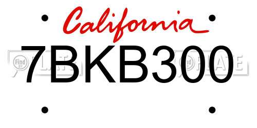 7BKB300 California License Plate